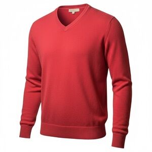 Mantovani Studio Red 100% Italian Cashmere V-Neck Sweater XL Made in Italy